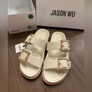 Jason Wu Cream Sandals with Gold Buckles